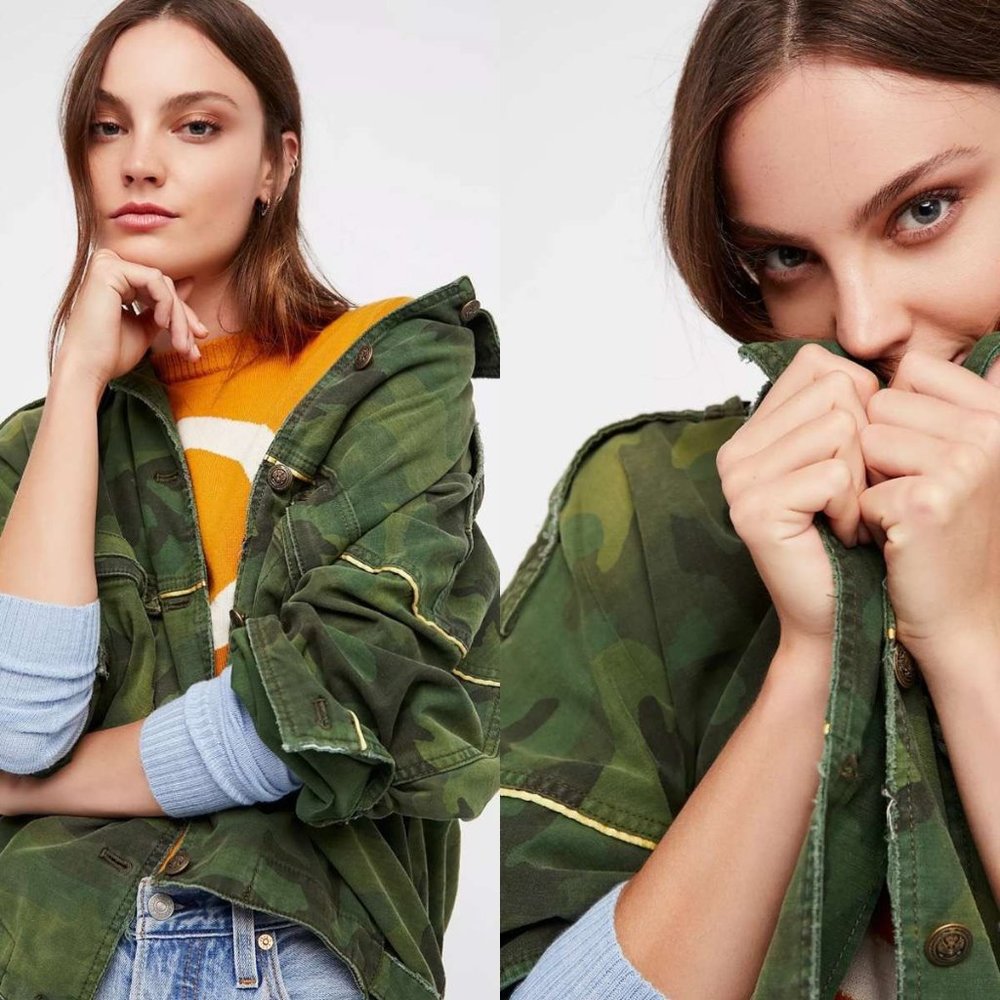 ❤️SOLD❤️Free People Slouchy Military Green Camo - Picture 2 of 12